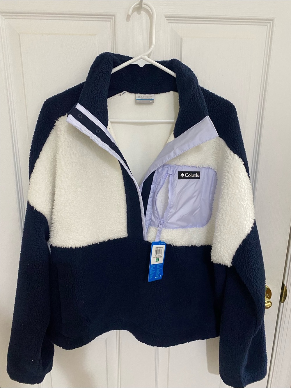 Columbia Navy and White Colorblock Sherpa Half-Zip Jacket
